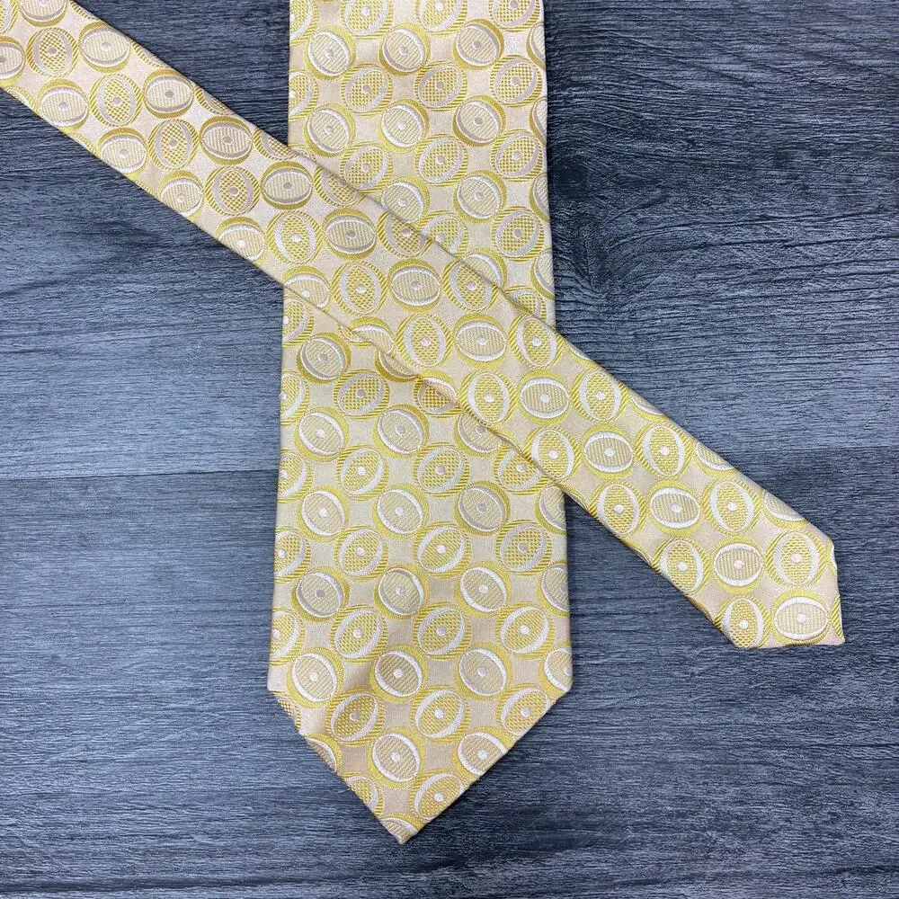 Zegna 100% Silk Tie Made in Italy Gold Cream Geometric 3.5